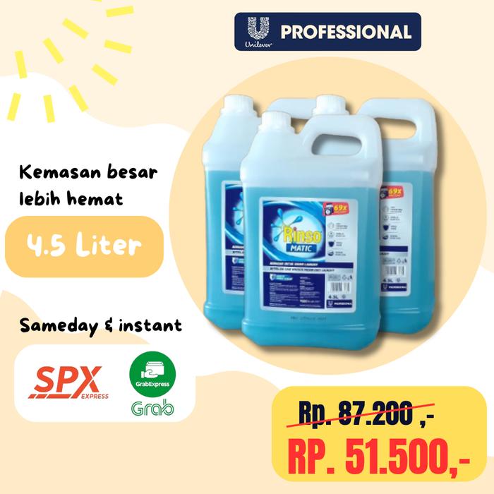 RINSO MATIC PROFESSIONAL 4.5 LITER KEMASAN BESAR LEBIH HEMAT DETERGEN LAUNDRY KILOAN BISA BUKAAN ATA
