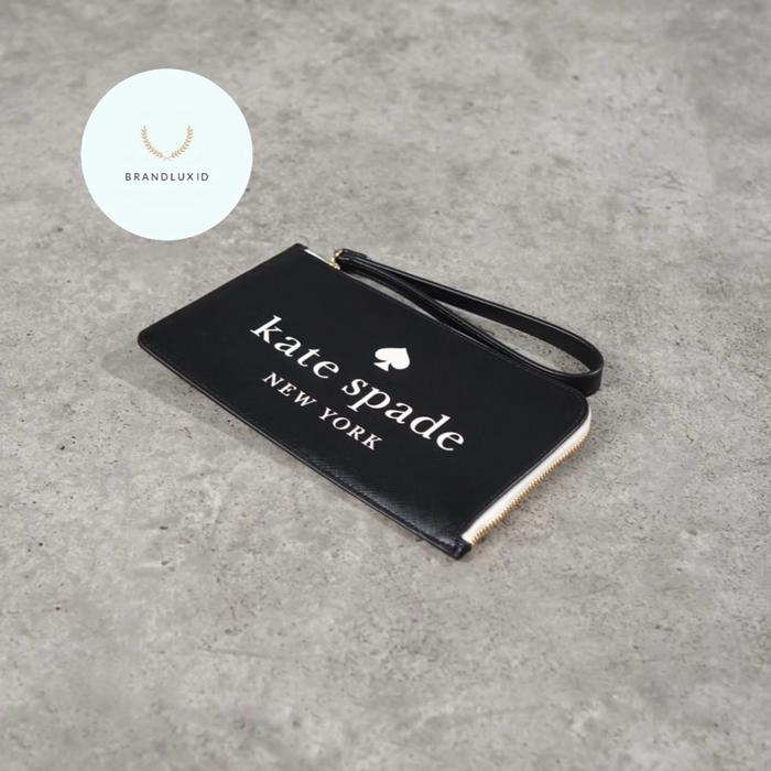 Brandluxid White L-Zip Card Wallet with Handle in Black