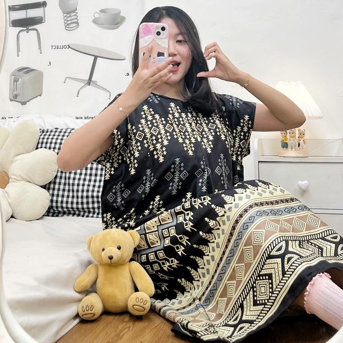 Sapasara - Daster Bali Midi Jumbo Kain Rayon LD 120 Busui Friendly Lengan Buntung Dewasa Nyaman Panj