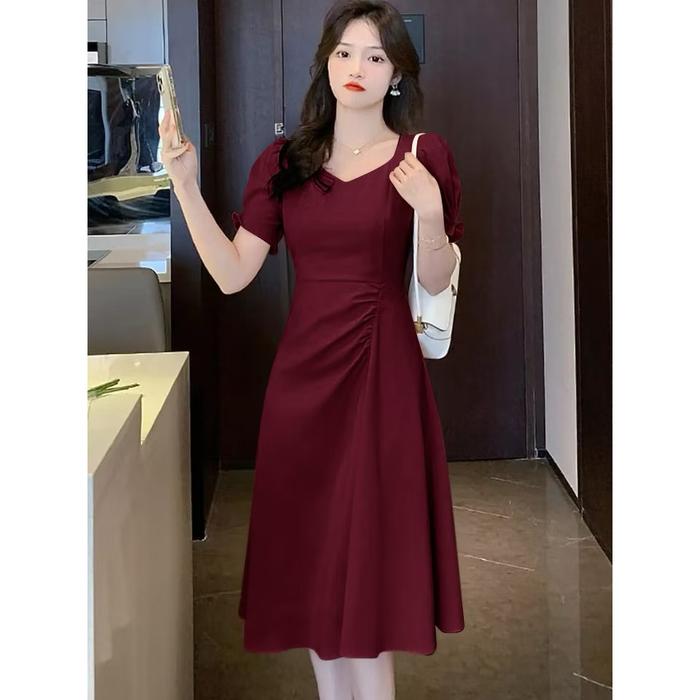 Nana Dress Scuba Edisi Natal & Imlek Pakaian Wanita Casual Bahan Nyaman Lingkar Dada 88-112 CM Panja