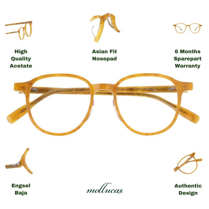 Mollucas - Manawa Nut - Gratis Lensa Minus/Silinder Anti Radiasi - Frame Kacamata Pria/Wanita