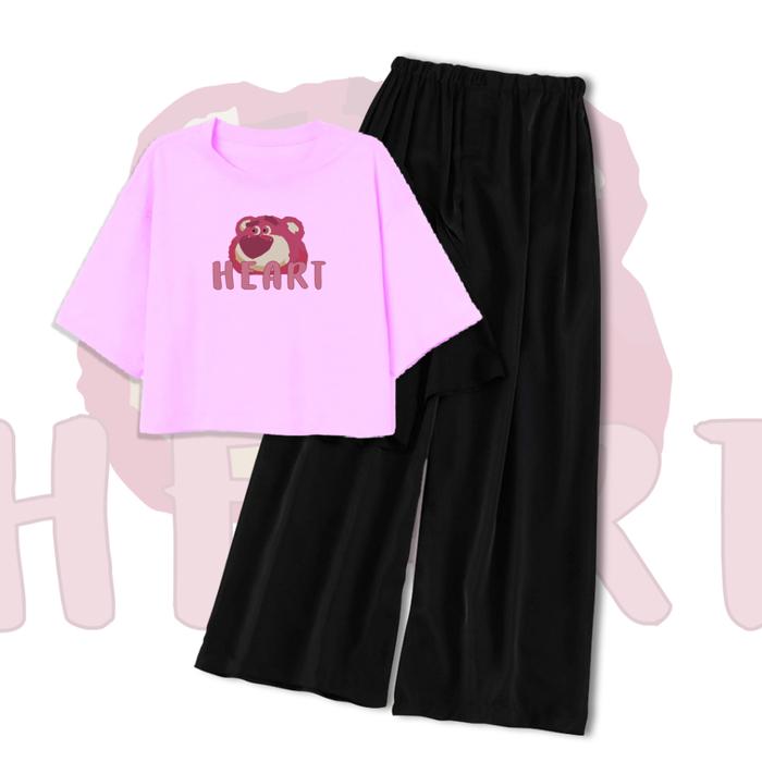 CLSTORE SETELAN ANAK REMAJA USIA 9-16 TAHUN DAN CELANA KULOT KAOS CROP OVERSIZE LOTSO HEART