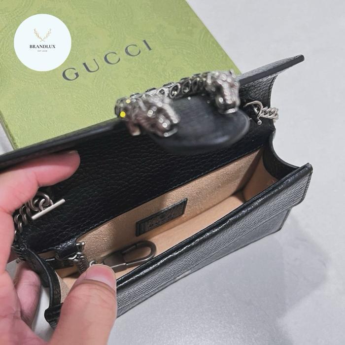 GUCCI DIONYSUS LEATHER SUPERMINI BAG IN BLACK