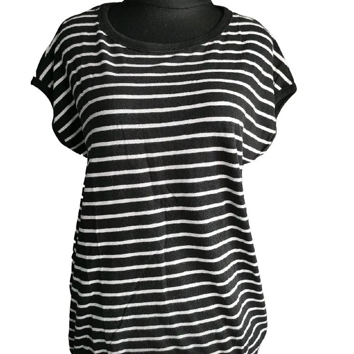 Baju Unik thrift dress kaos Wanita Dewasa Katun Atasan Salur Pendek Cewek Hitam Motif Panjang