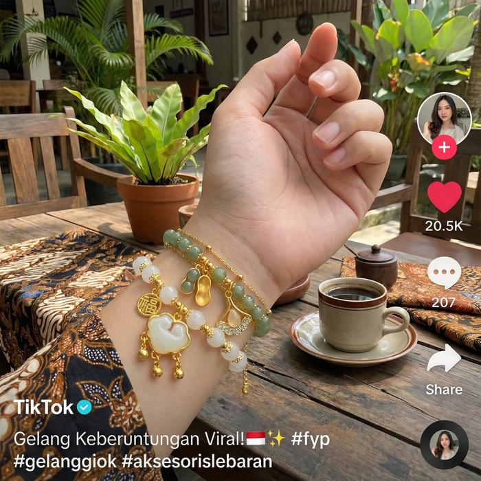 Gelang Keberuntungan Viral! Set Gelang Giok & Emas dengan Hiasan Kado, Aksesoris Rezeki & Baik Hati 