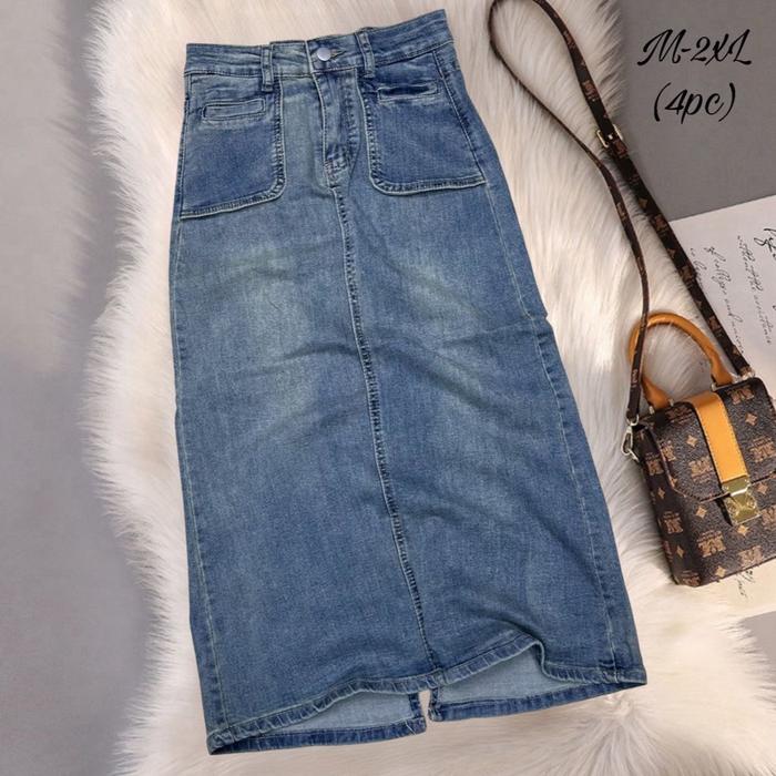 Rok Jeans Wanita Kancing Tengah Kekinian