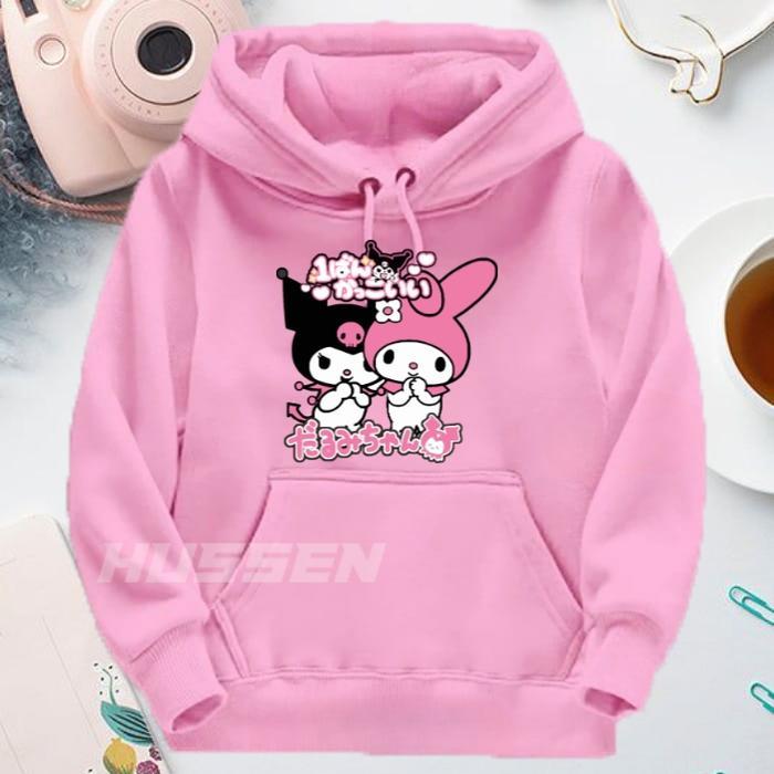 SWEATER HOODIE ANAK MOTIF ANIME KUROMI MELODY JEPANG JAKET UNTUK UMUR 2-15 TAHUN - Pink, M (2-3 Tahu