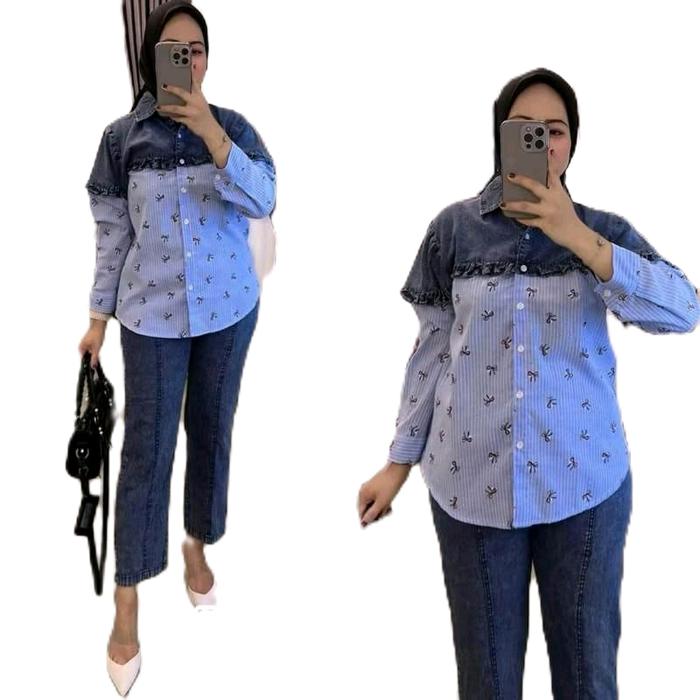 Lavita set, ratrina set, sindi set, tabita set, shafa set jeans mix katun salur wanita gaun lebaran 