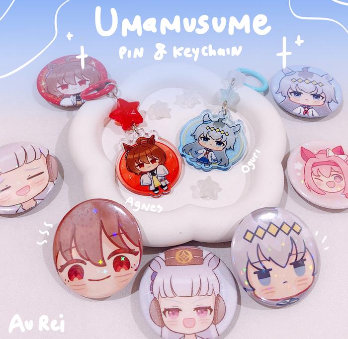 Umamusume Pin cute silly face Oguri cap Gold ship Agnes tachyon fan merch by au rei
