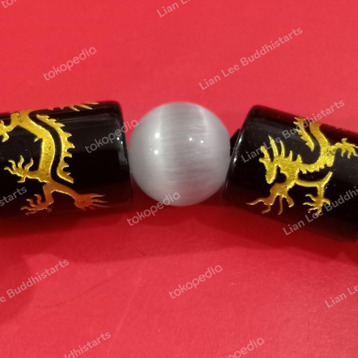 gelang premium glass frost stone aksara Tibet mantra obsidian dragon