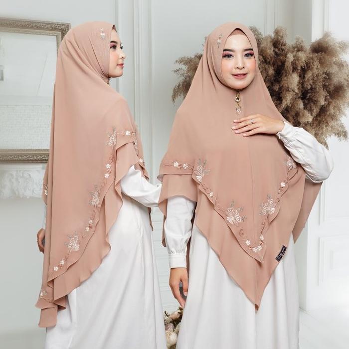 AHF - khimar syari bordir jilbab ceruty 2 layer full bordir hijab pesta mewah 2 layer