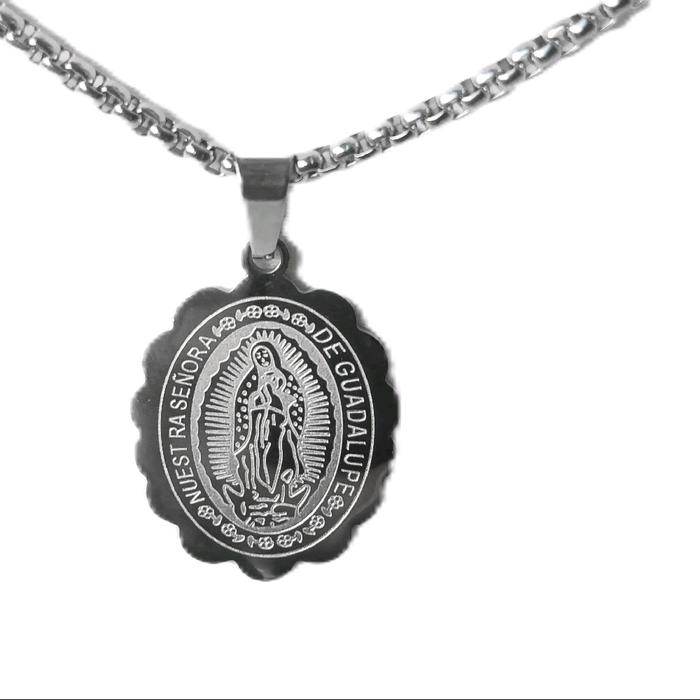 Kalung medali bunda Maria de guadalupe titanium silver anti karat