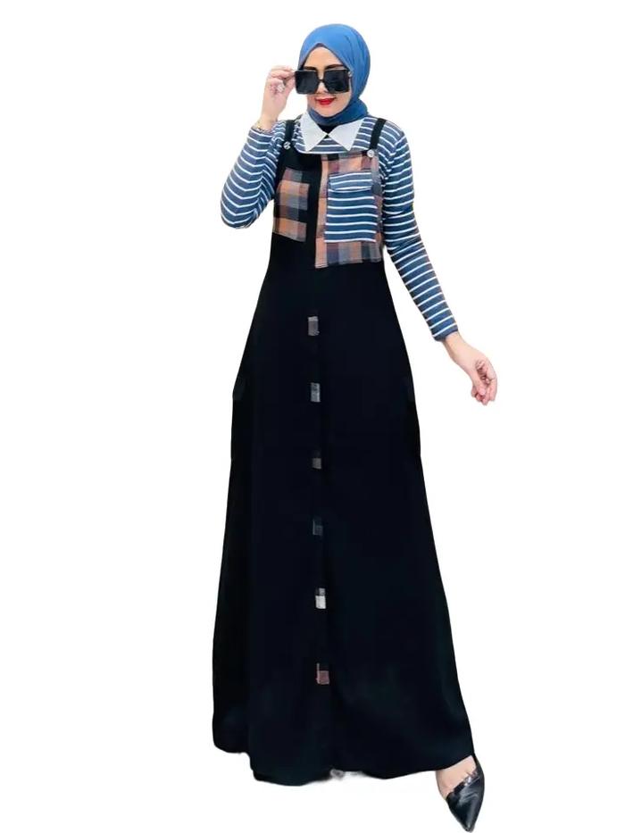 BSH SAUKIA overall knit mix linen 2 in 1 INER OUTER  Muslim Baju Setelan