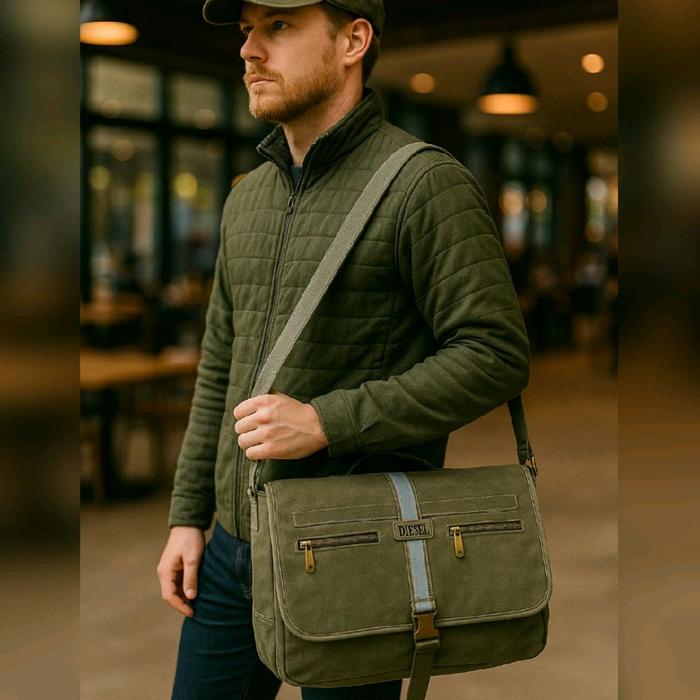Tas Selempang DS 2710 D1esel Urban Denim Messenger Bag Canvas 2 sisi Muka depan belakang