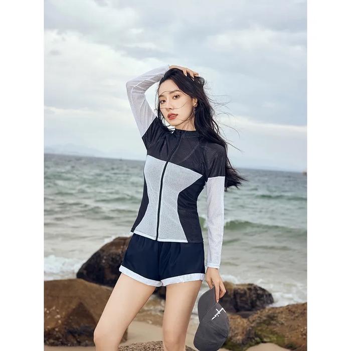 TMBM Savu 3-piece bikini baju renang swimwear swimsuit outer lengan panjang long sleeve white black