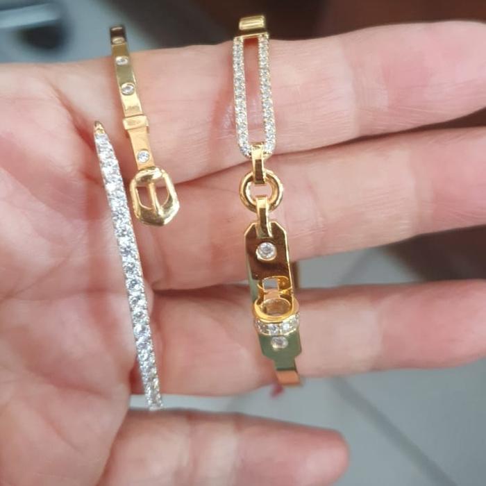 BANGLE GELANG OVAL UBS LISTRING PERMATA PUTIH NAGITA EMAS ASLI 700 16K