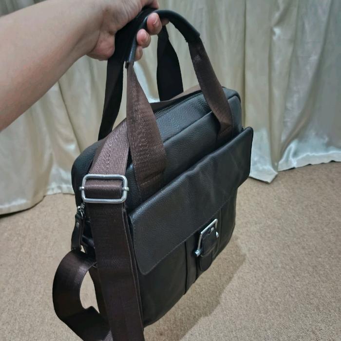 Tas sling pria Ssamzie Ssiot kulit asli coffee brown