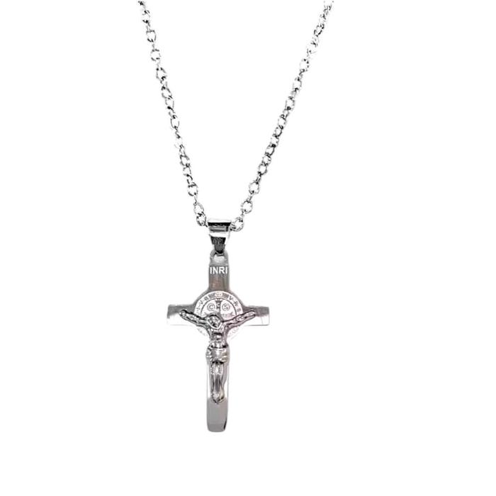 Kalung Salib Benediktus Segi 3cm P35/2 Titanium - Kalung Salib Benediktus - Liontin Salib Benediktus