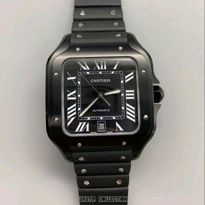 JAM TANGANCARTIER SANTOS DE CARTIER BLACK DIAL STRAPP RUBBER AUTOMATIC 40MM