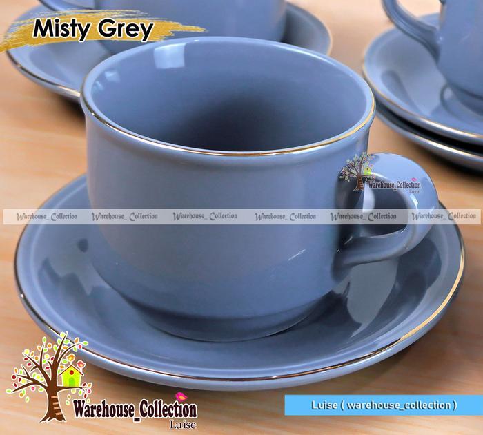 ( PER-BIJI) Cangkir Set warna list emas // Coffee Set SANGO keramik (1 CANGKIR +1 LEPEK)// Sang