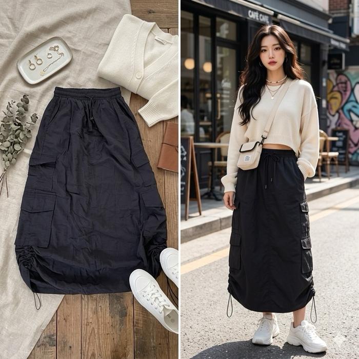 PRELOVED - ROK PANJANG CARGO BAHAN PARASUT