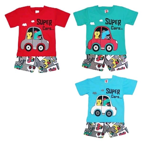 IKIDS Setelan Anak Laki-Laki Celana Pendek Usia 4-6 Tahun Motif Super Cars Fashionable untuk Anak La