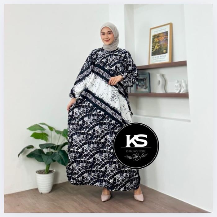 KS Gamis Kaftan Wanita Ld 170 Motif Abstrak Busui Friendly Dress Bahan Rayon Premium Tebal Model Ter