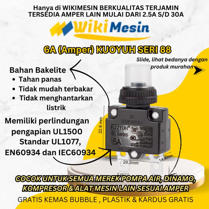 TAIWAN ASLI Overload Pompa Air 6A Thermal Protector 6 Amper Kuoyuh kuoyuh 88 series