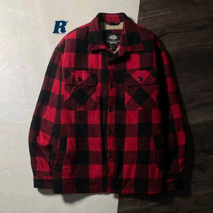 Kemeja Lengan Panjang Jacket Flannel Shirt Sherpa Outer Tebal 4 Pocket DICKIES Size M fit XL Unisex