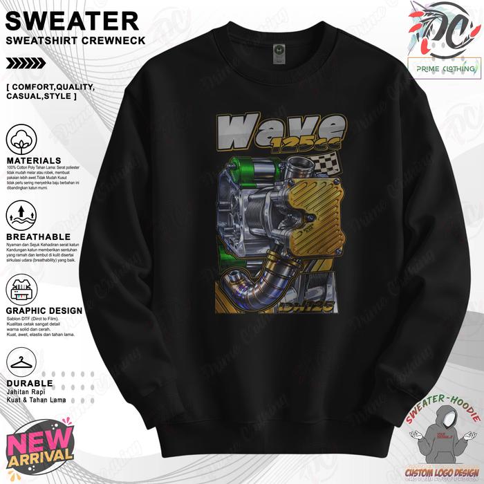 SWETER DEWASA SWEATER CREWNECK HITAM SWEATSHIRT CUSTOM LOGO DESIGN WAVE 125 CC