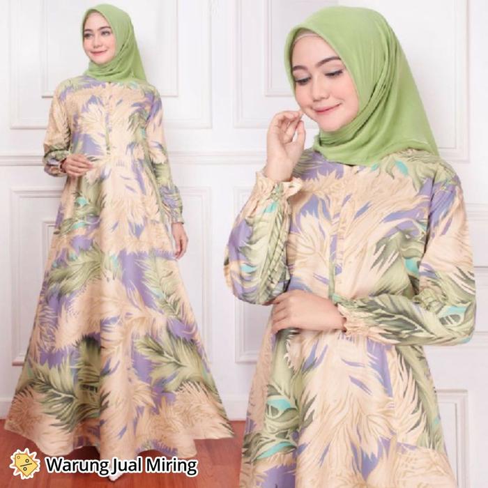 Baju Gamis Motif MILLA Wanita Muslim Katun Bisa Untuk Busui Muslimah Lebaran Pesta Kembang Bunga Bat
