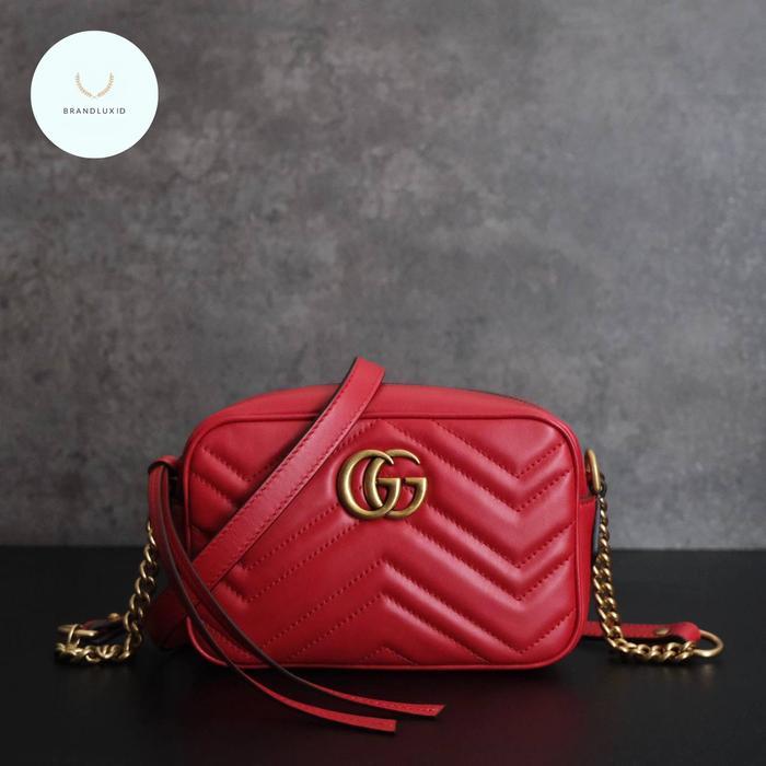 GUCCI MARMONT MINI CAMERA BAG GHW IN RED