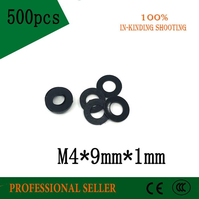 500pcs M4 M4 x 9mm x 1mm M4*9*1 mm Black B Nylon Flat Washer Plastic