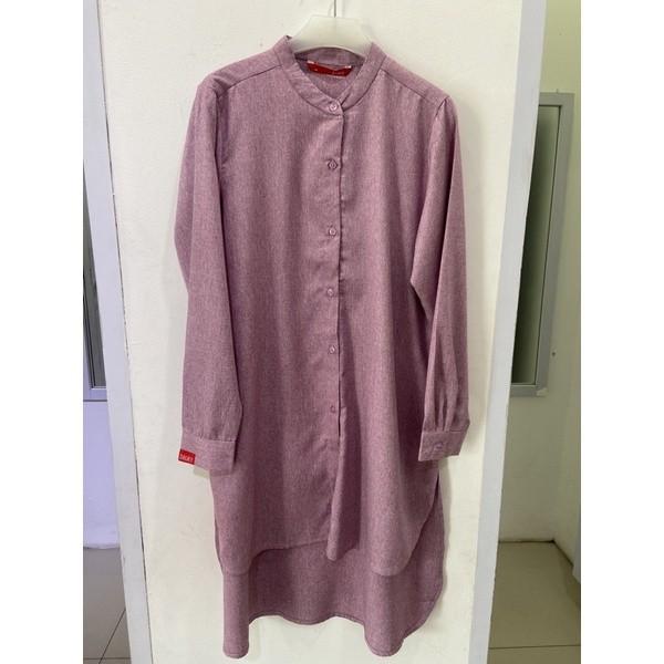 Atasana Wanita muslim Dauky M Tunic Katun Madina Kancing depan busui - Merah Muda, S