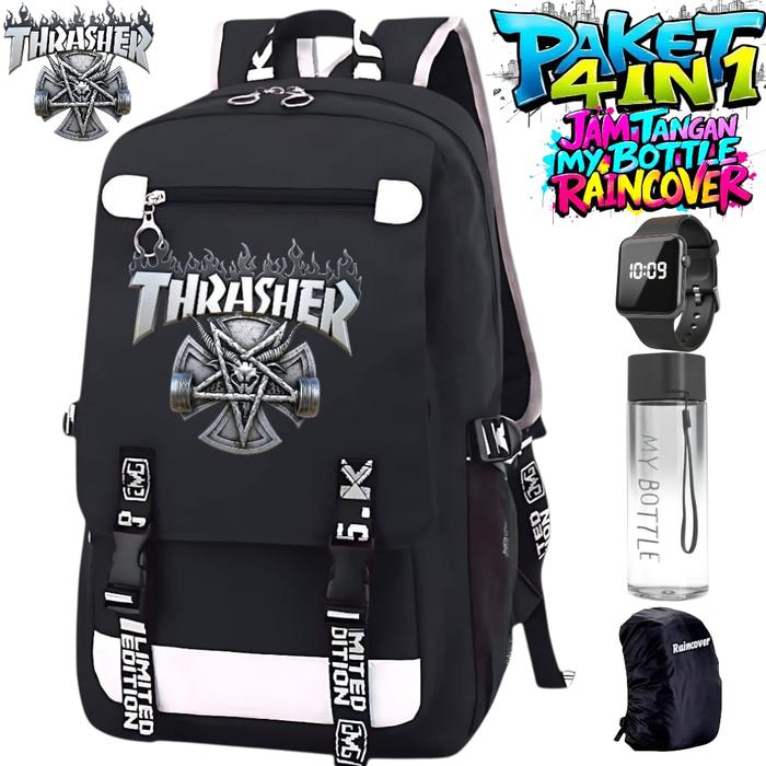ADN BAG - TAS SEKOLAH ANAK LAKI LAKI PEREMPUAN THRASHER BLACK EDITION TAS RANSEL SEKOLAH ANAK SD TAS