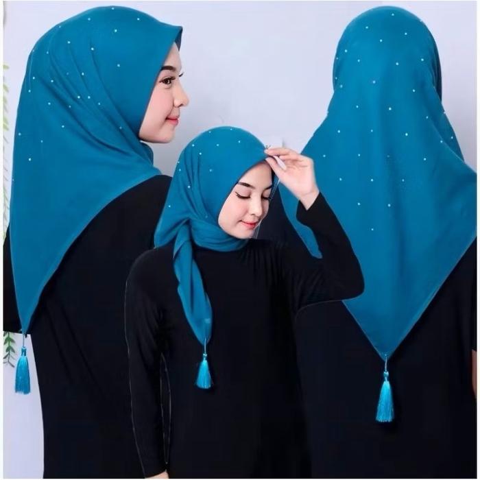 Segi Empat Paris Payet Tabur dengan Hiasan Payet dan Tassel Biru Tua untuk Penampilan Elegan dan Men