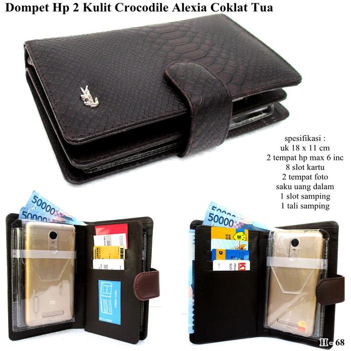 dompet 2 hp kulit crocodile alexia - coklat tua
