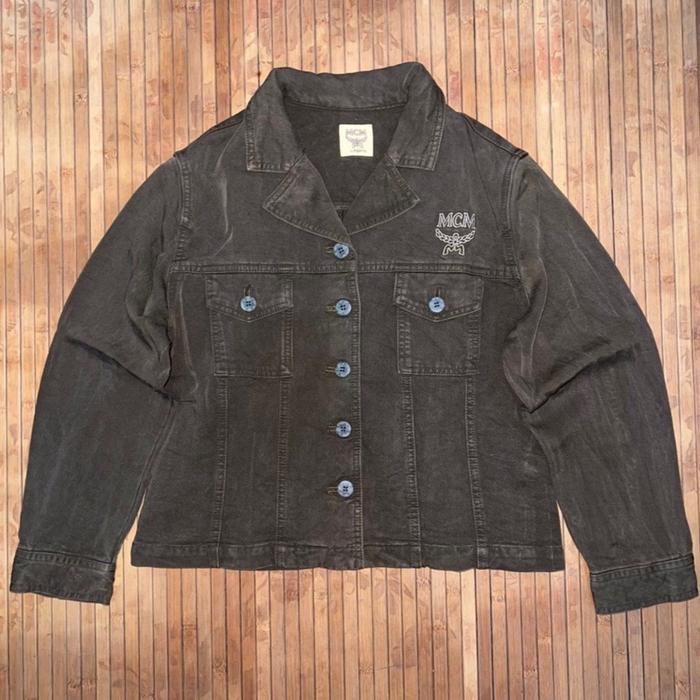 VINTAGE MCM WOMENS EMBROIDERY TRUCKER STRETCH DENIM JACKET prada loro piana brioni