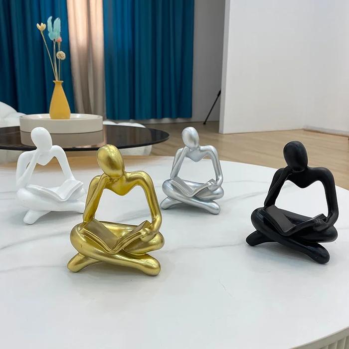 Resin Reading Book Figurines for Interior Nordic Figure
