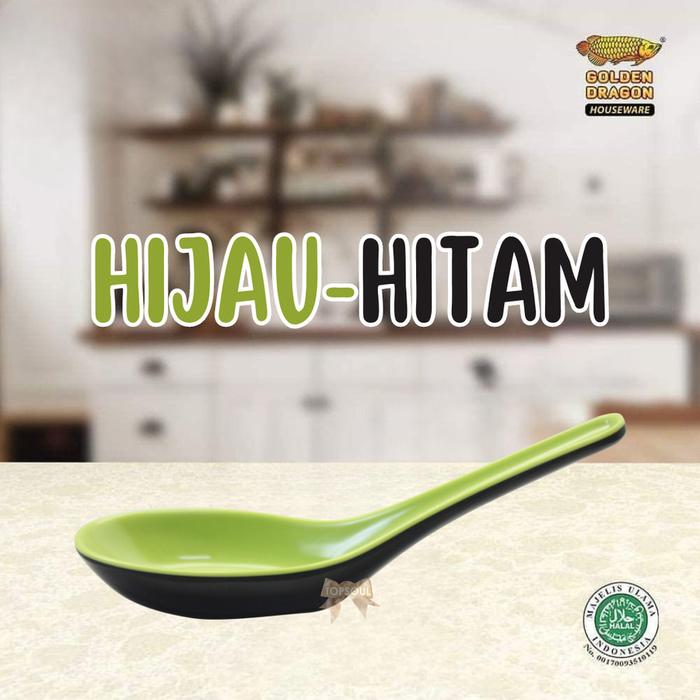 HIJAU HITAM / 1 pcs Sendok Bebek 2 Warna Melamine Golden Dragon S-01A1
