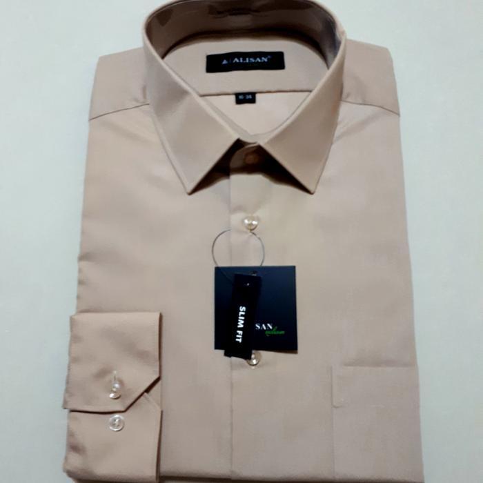 promo Kemeja Pria Alisan Slim fit Lengan panjang Coklat susu C 1