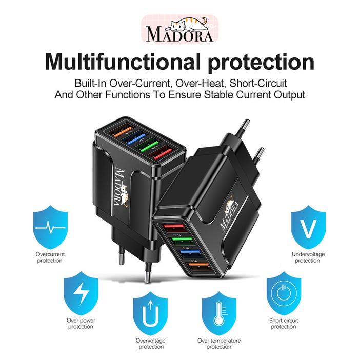 Madora Charger Fast Charging 4 Port USB for Oppo Xiaomi iPhone Samsung Realme Vivo Original