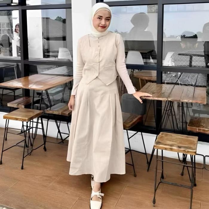 Sheila Risqiana One Set Zeela Vest Setelan Atasan Baju Bawahan Wanita Muslim Dewasa Remaja Crinkle A