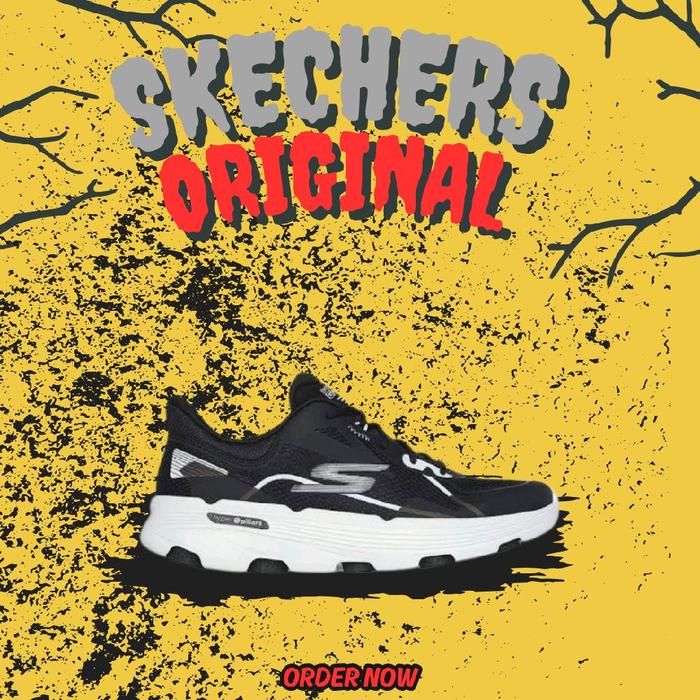 Sepatu Skechers Go Run 7.0 Interval Black White Women's ( 129336/BKW ) Original