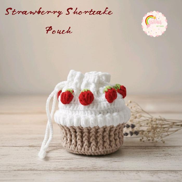 Pouch Serut Rajut Handmade motif Strawberry Shortcake /Dompet Koin