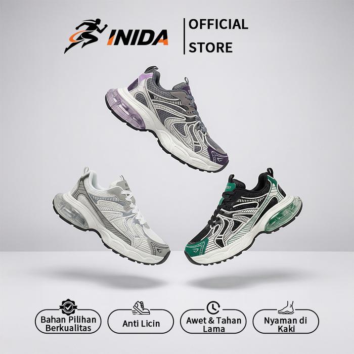 INIDA Sepatu Sport Pria Ringan Anti Licin Tinggi 5/10cm Sneakers Kulit Sintetis Pu Outsole Karet Nya