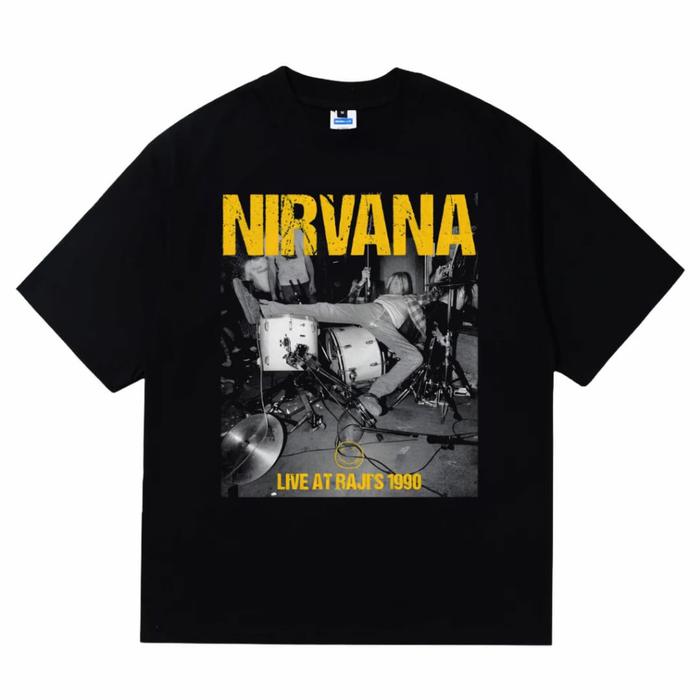 Nebula Tshirt Nirvana Live At Vintage Kaos lengan pendek Hitam