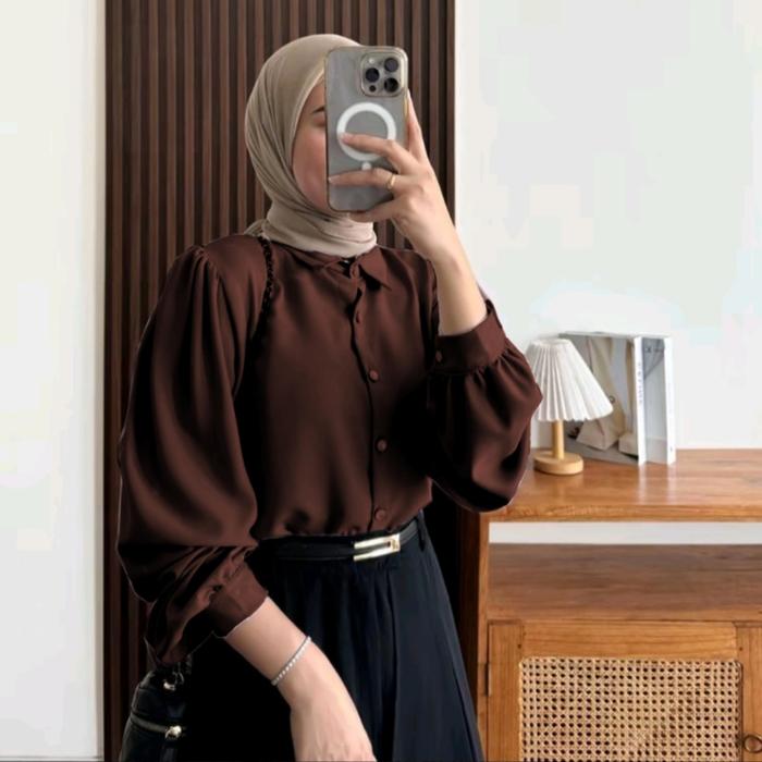 Elze Blouse Atasan Wanita Idaman Lengan Balon Bahan Shakila Twill