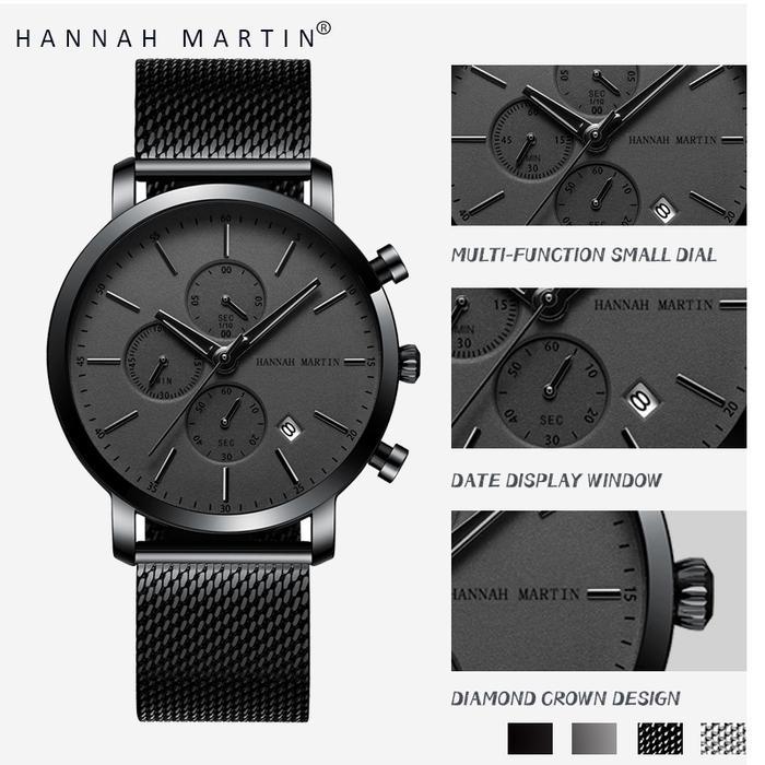 Jam tangan Pria Hannah Martin 109G 109W 46mm Krono aktif Original