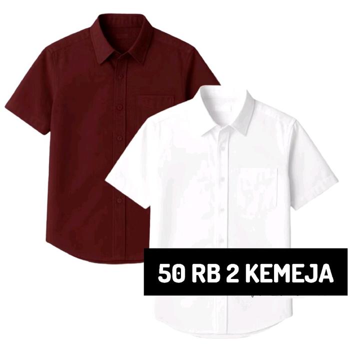 BRL Paket hemat 50ribu Kemeja pria lengan pendek slimfitt hitam standart-jumbo maron hitam